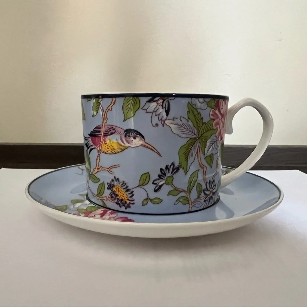 Floral Porcelain Teacup Set in Pink & Blue